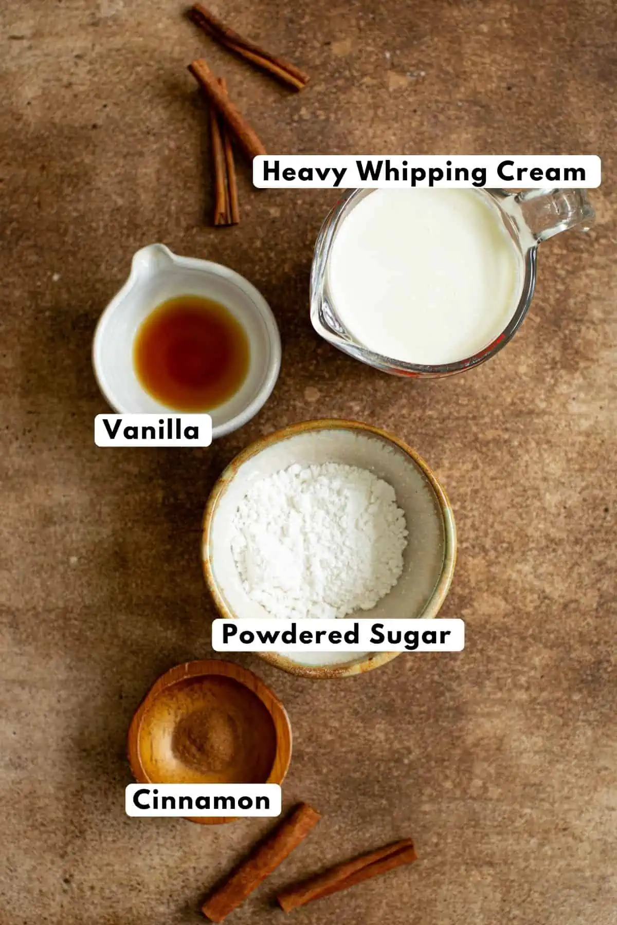 Cinnamon whipped cream ingredients.