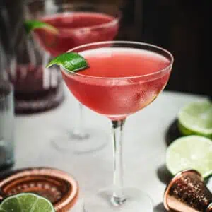 Cosmopolitan cocktail in a martini glass.