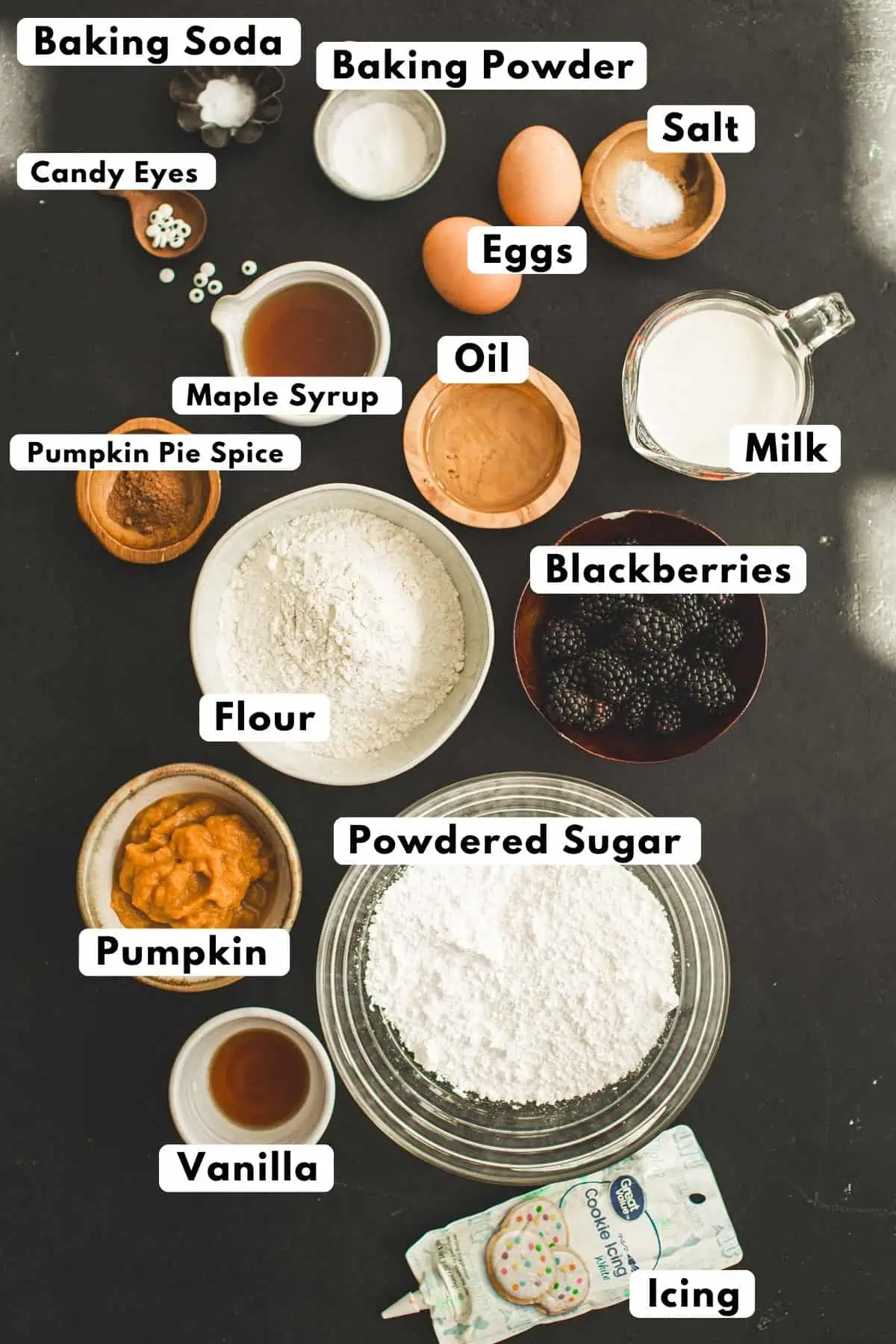 Halloween pancakes ingredients.