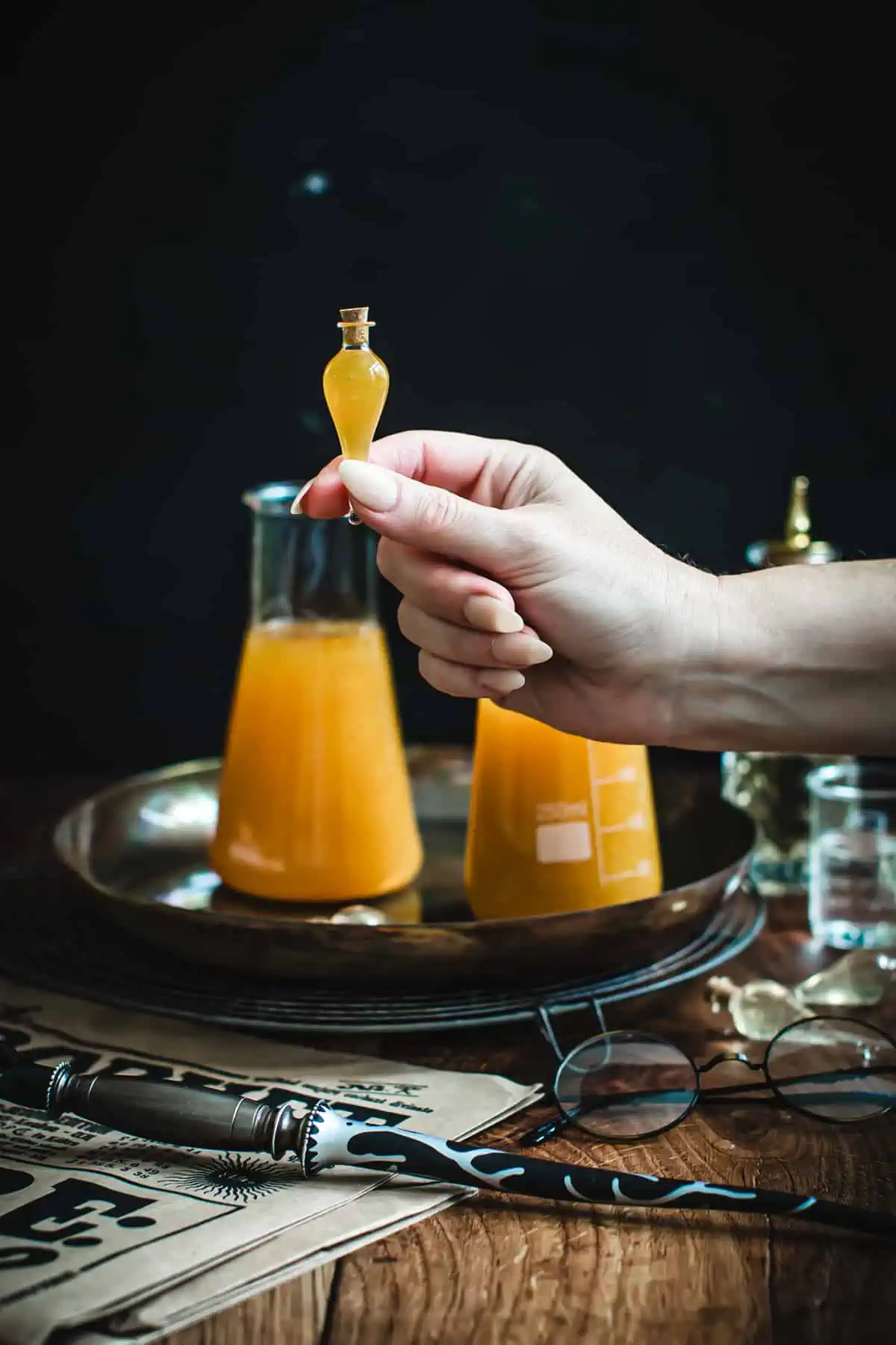 Harry Potter liquid luck in a vial with a cork stopper.