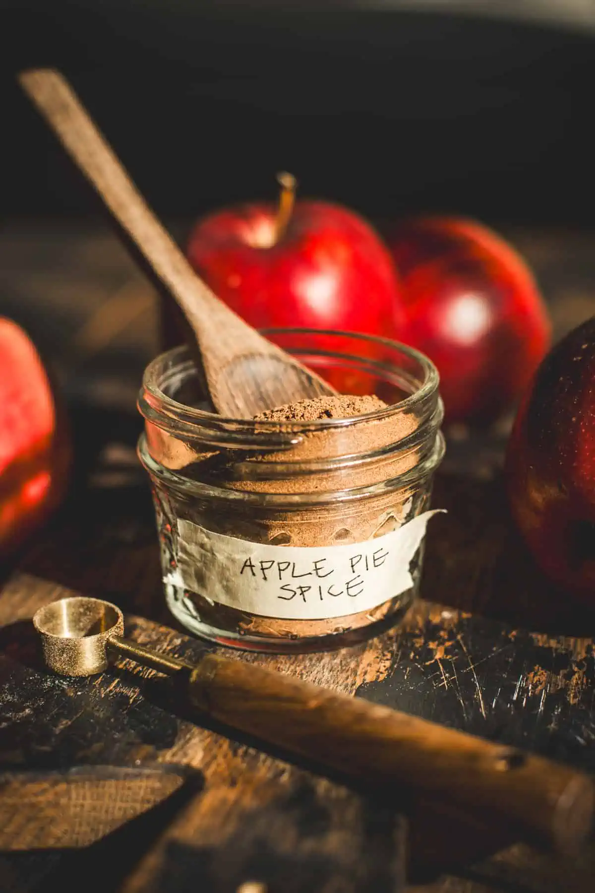 Homemade apple pie spice in a jar.