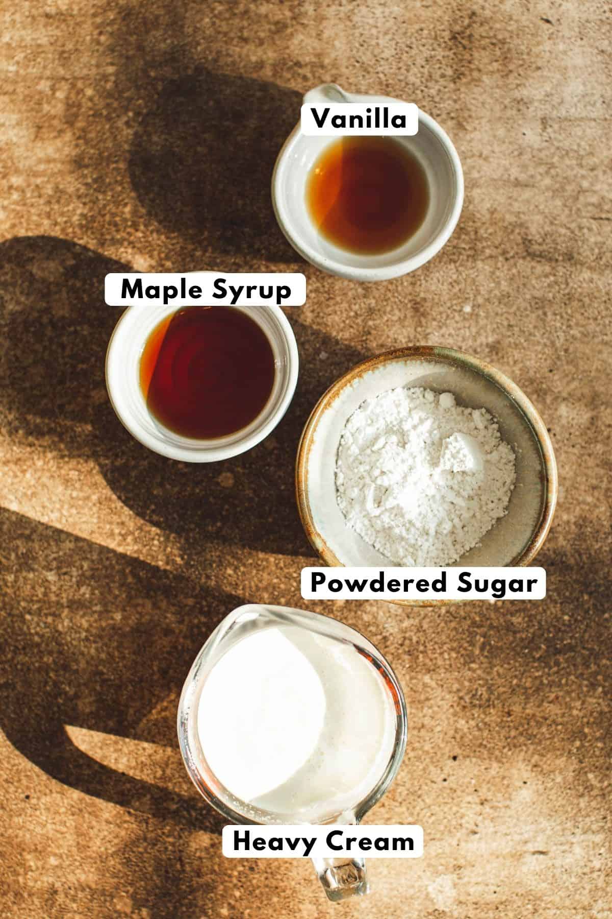 Maple whipped cream ingredients.