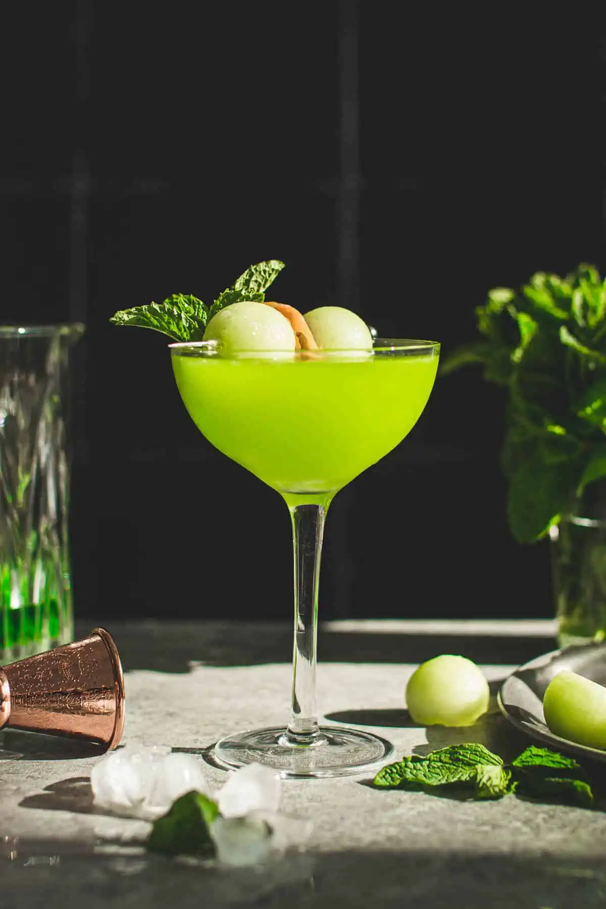 Melon Ball Cocktail in a coupe glass.