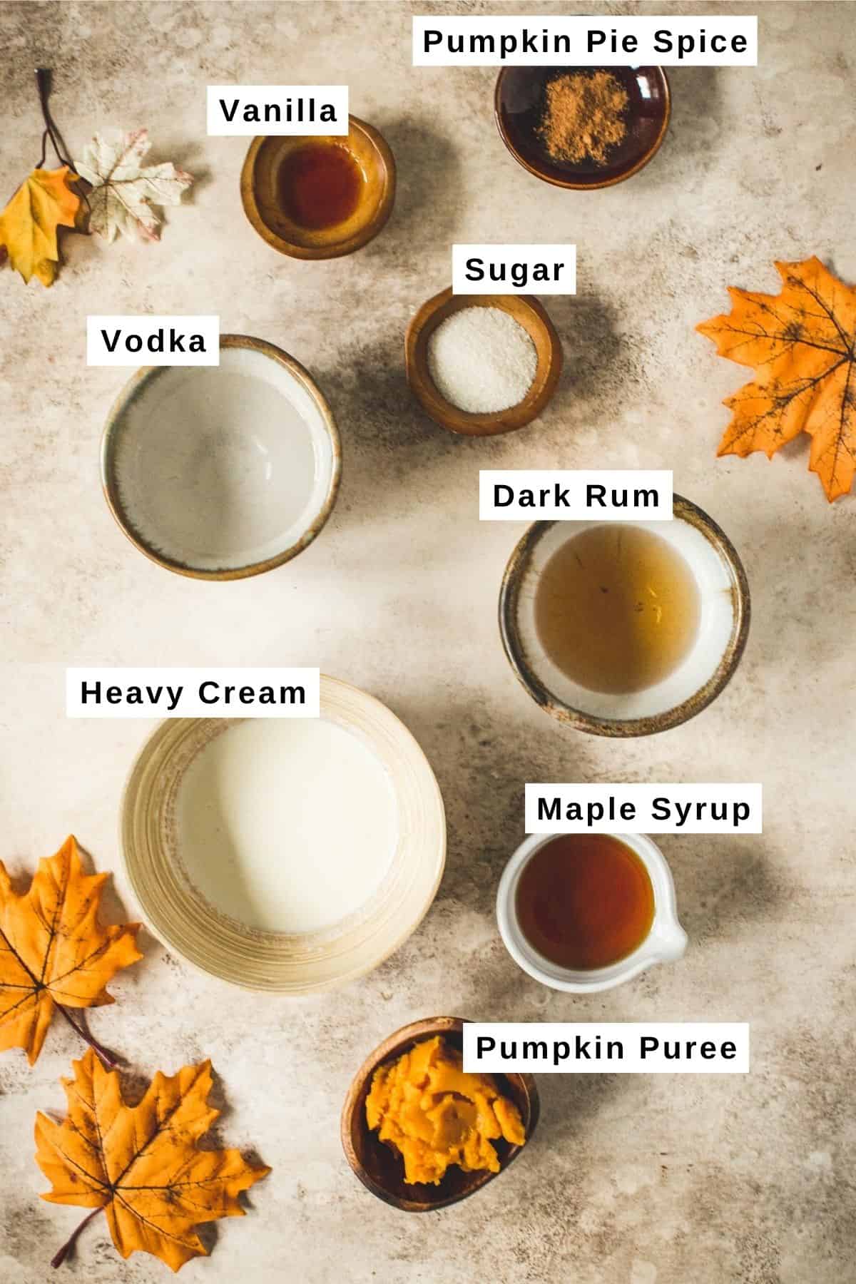 Pumpkin pie martini ingredients.