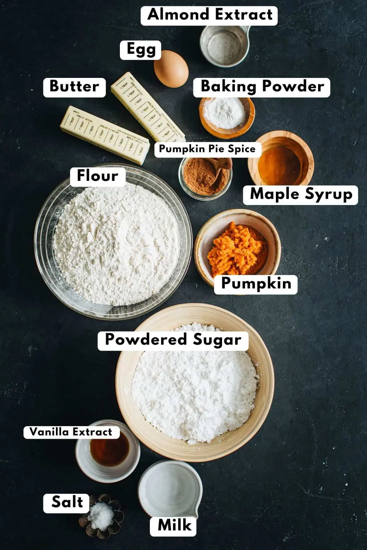Pumpkin sugar cookie ingredients.