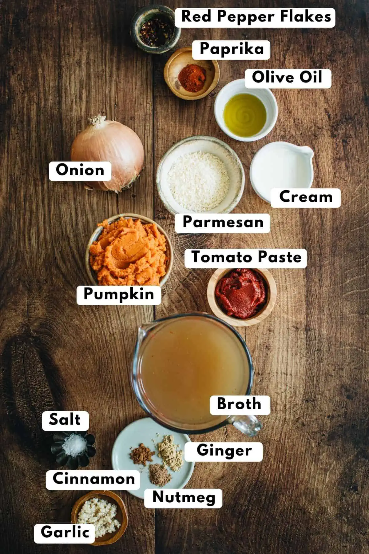 Pumpkin tomato soup ingredients.