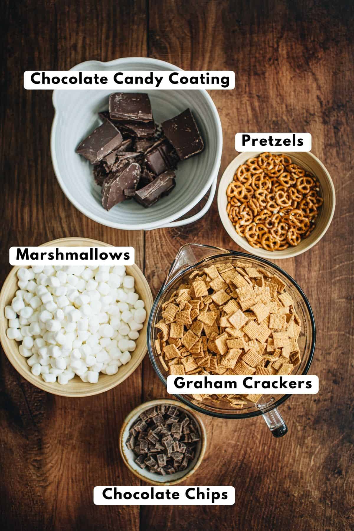 S'mores snack mix ingredients.