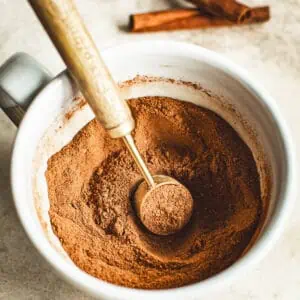 Pumpkin pie spice substitute in a coffee cup.