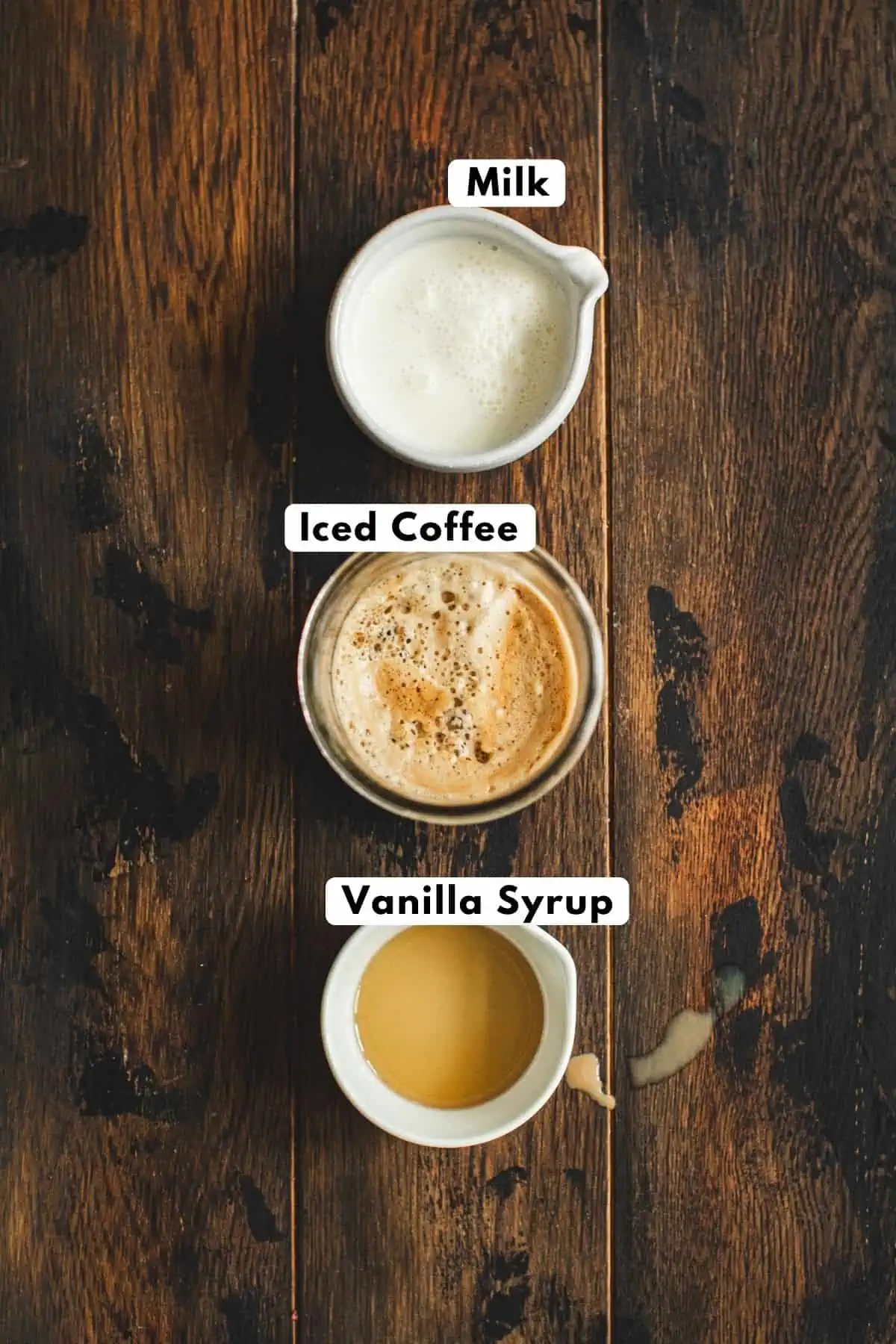 Vanilla iced coffee ingredients.