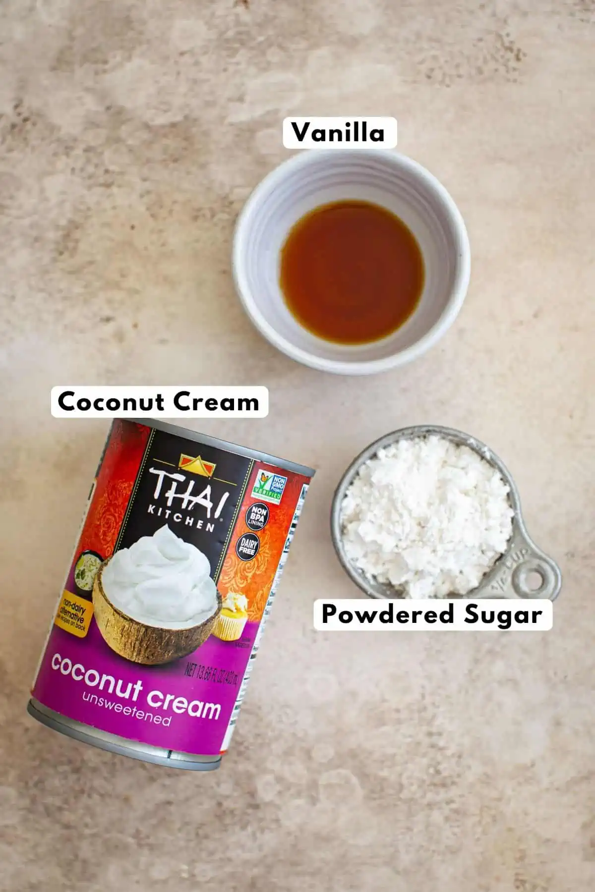 Vegan whipped cream ingredients.