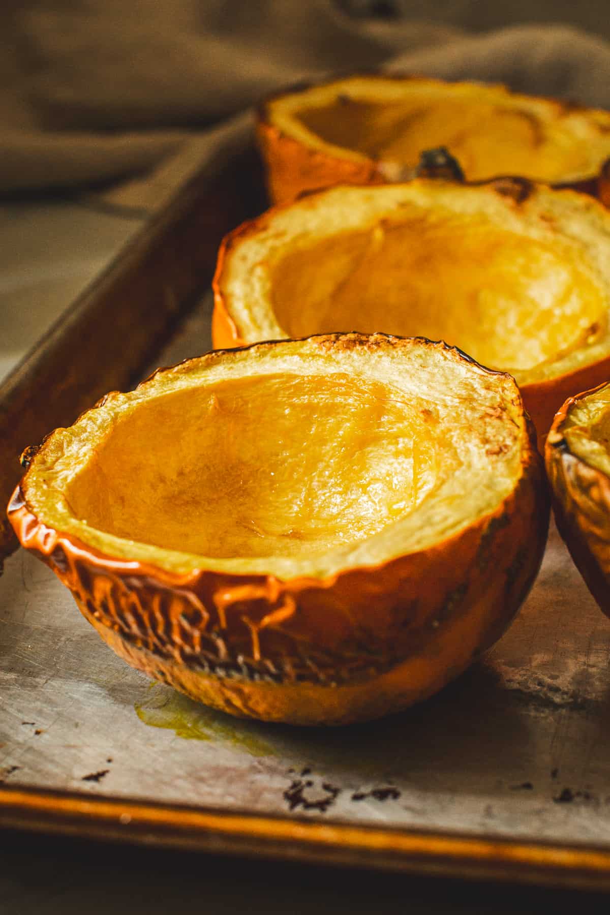 Roasted acorn squash for acorn squash soup.