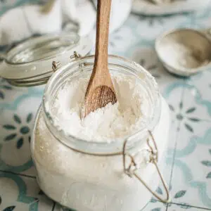 Homemade powdered sugar in a jar.