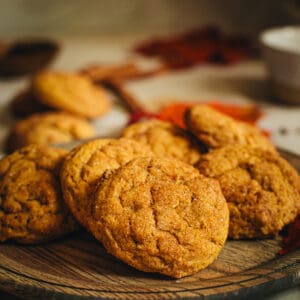 Pumpkin cookies on a plate.