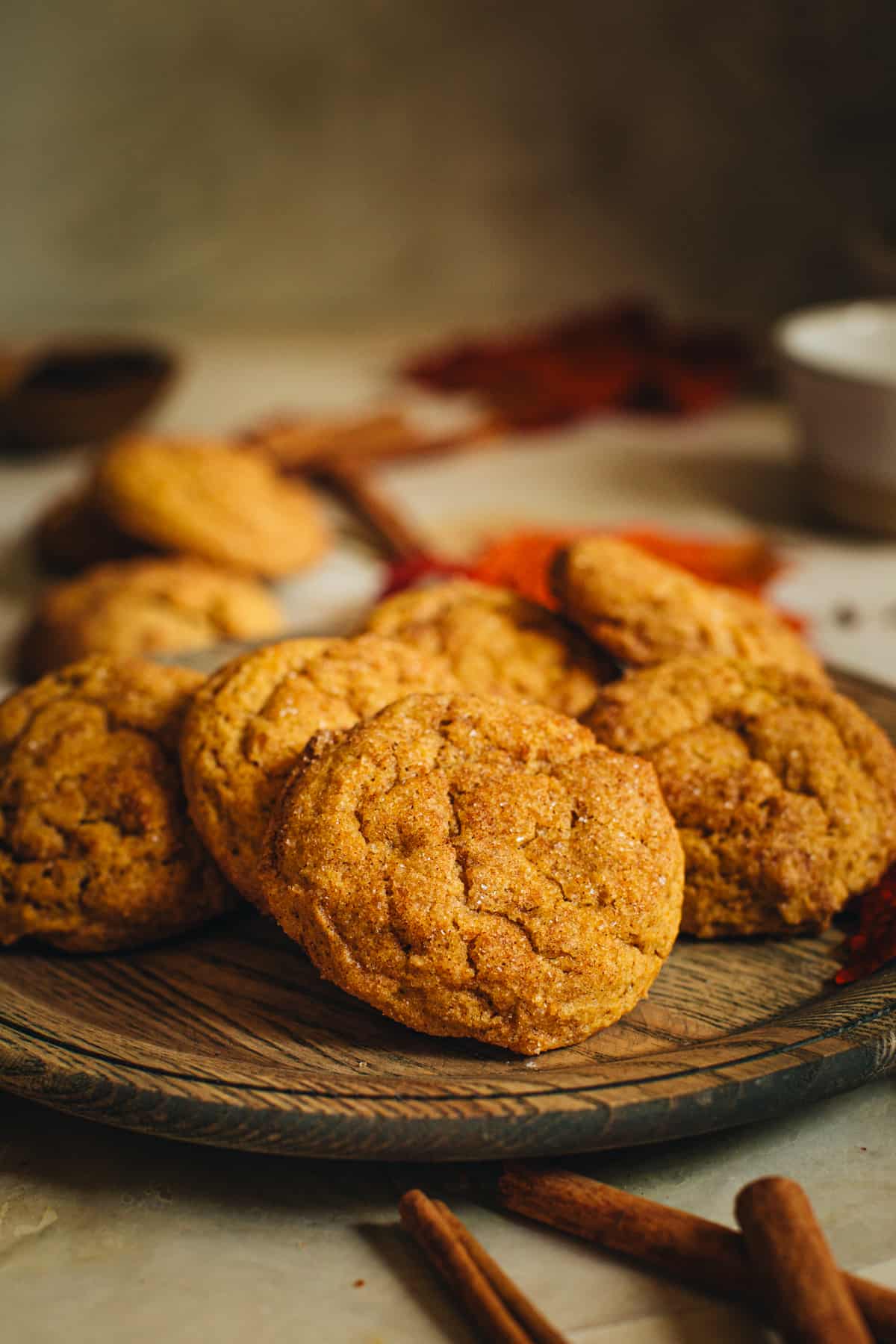 Pumpkin cookies on a plate.