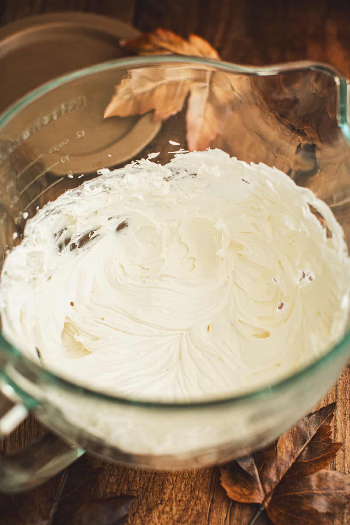 Beaten cream cheese and cool whip in a mixing bowl.