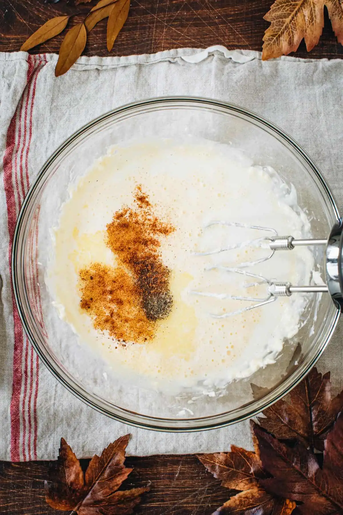 Milk and spices added to the spoon bread mixture.