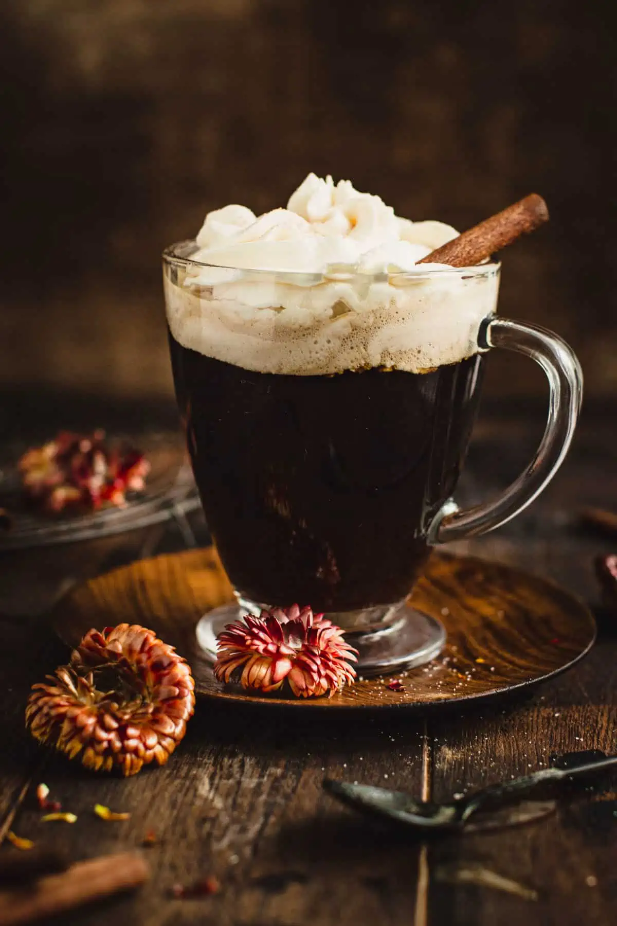 Amaretto coffee topped with whipped cream.