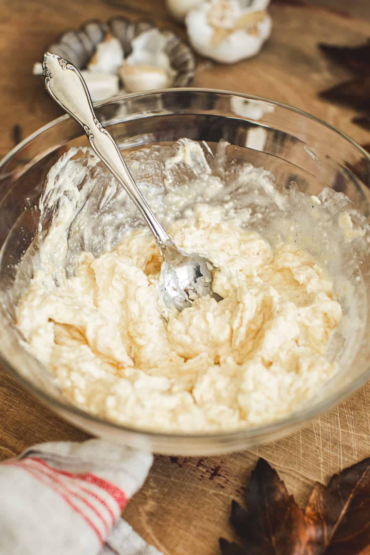 Garlic butter paste for making truffle mashed potatoes.