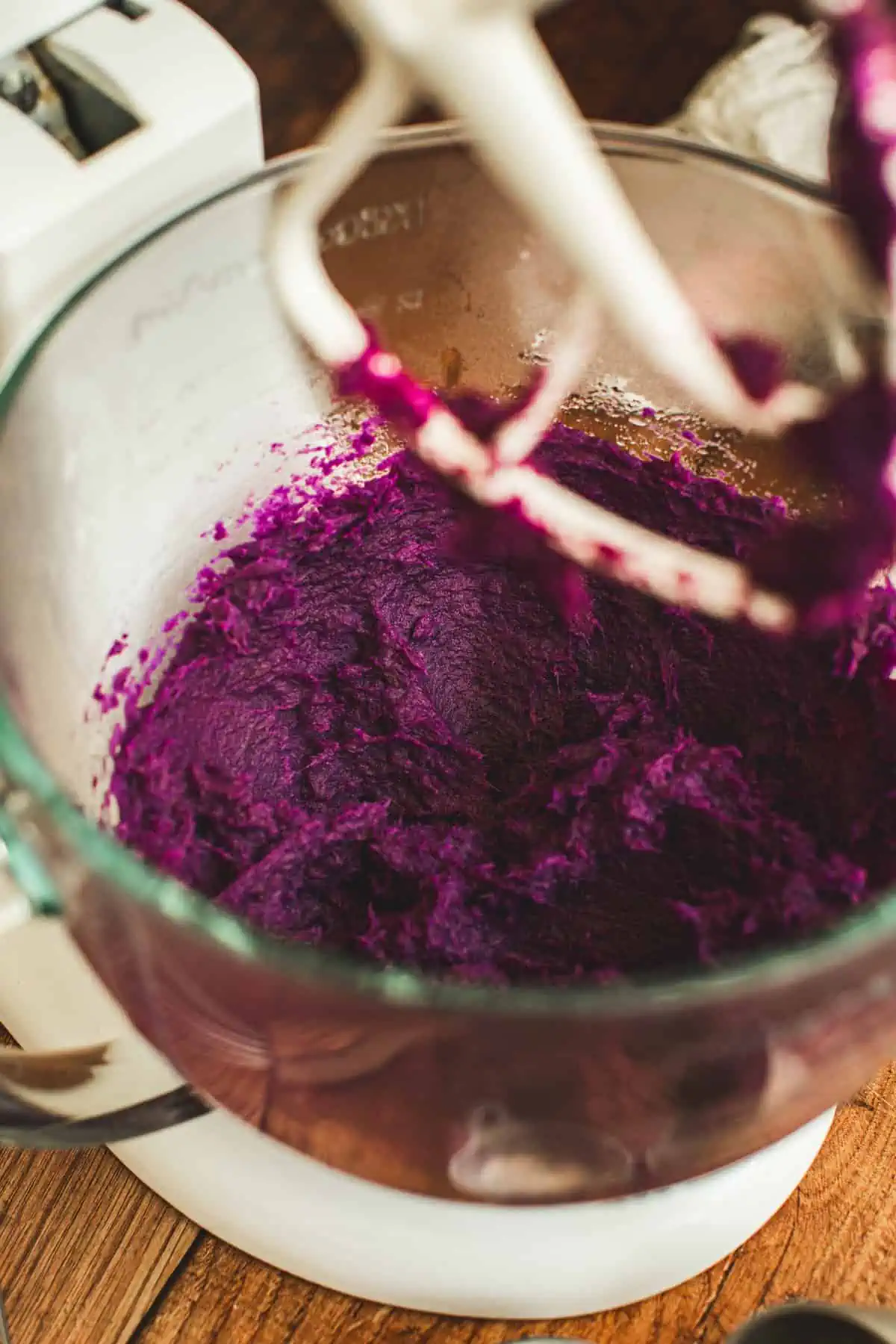 Mashed potatoes for making purple sweet potato pie.