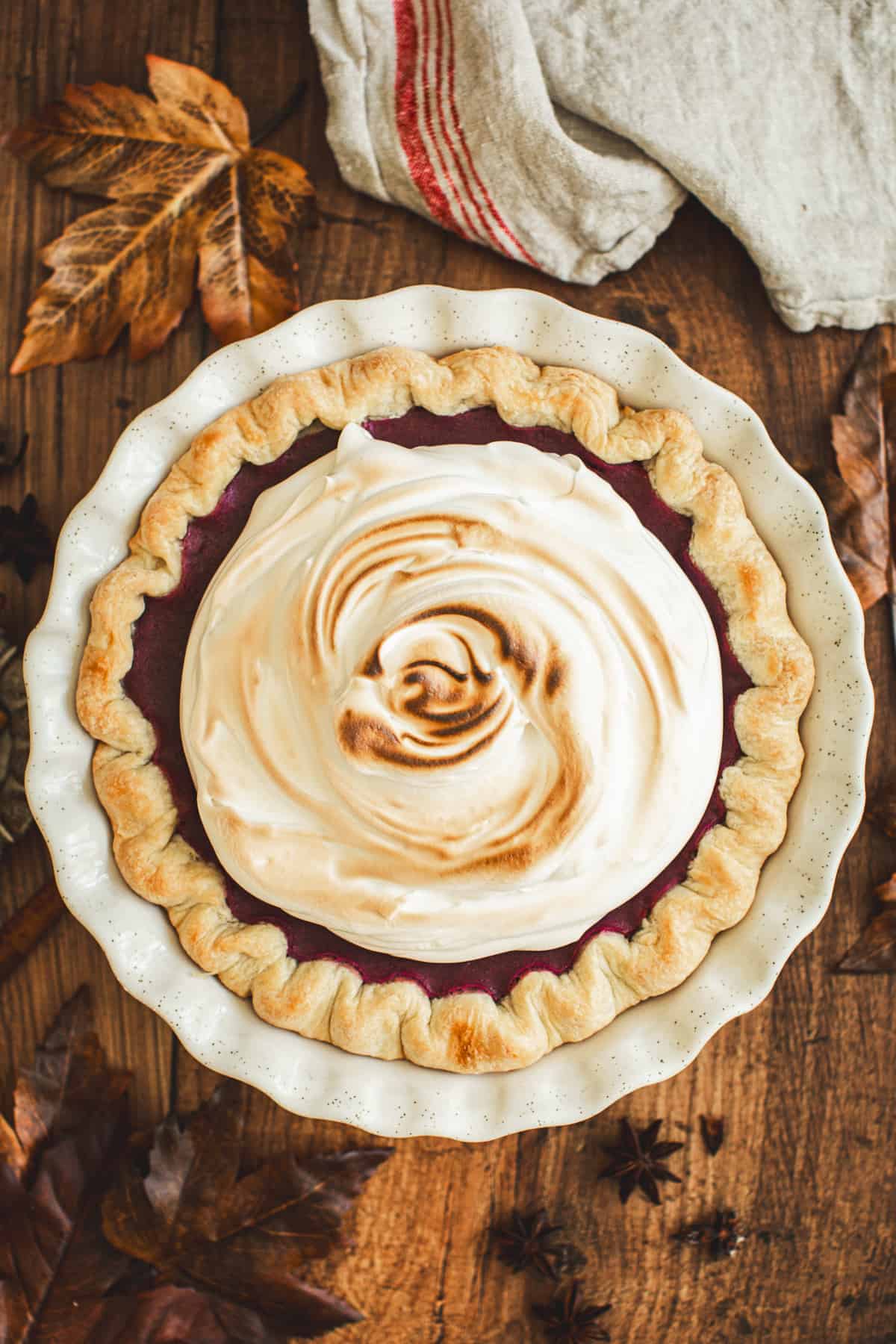 Purple sweet potato pie with marshmallow meringue on top.