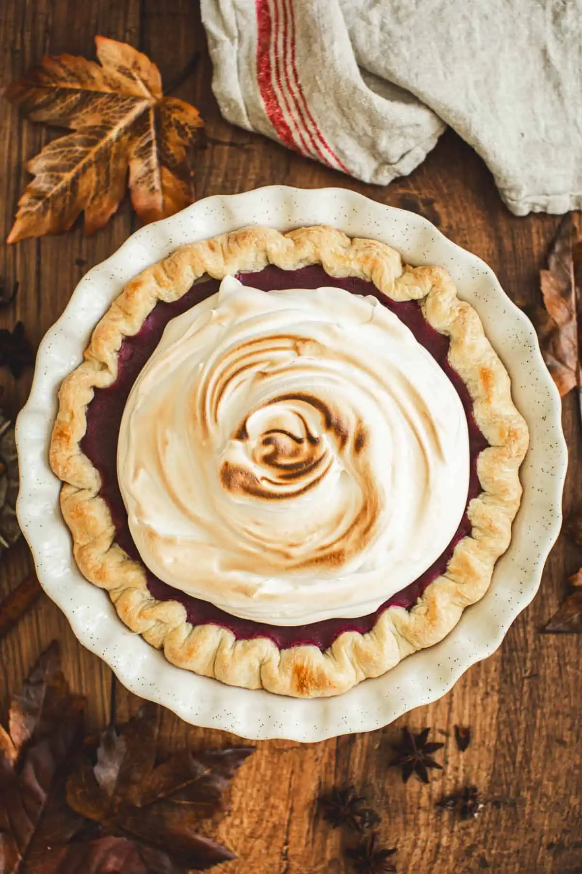 Purple sweet potato pie with marshmallow meringue on top.